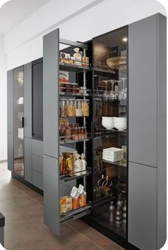 an open pantry with lots of food in it