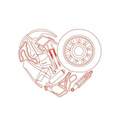 a drawing of a car tire and tools in the shape of a heart on a white background