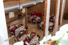 an overhead view of a dining room with tables and chairs set up for formal function