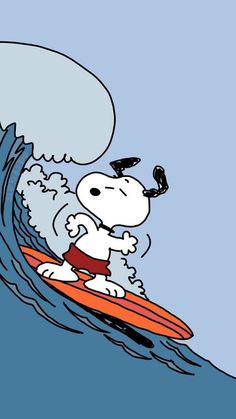 a cartoon dog riding a wave on top of a surfboard