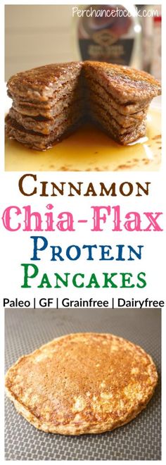 cinnamon chia - flax protein pancakes are stacked on top of each other