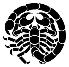 a black and white silhouette of a scorpion in the shape of a human head, on a