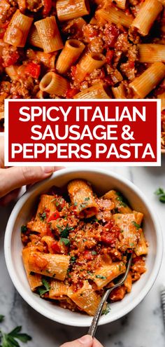 a bowl filled with pasta and sauce next to another bowl full of meat, cheese and vegetables