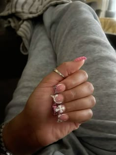 Nails Idea Short, Nails With Flower Charms, Soft White Nails, Short French Tip Acrylic Nails, Short French Tip, Short French, Hard Nails, Duck Nails, French Tip Acrylic Nails