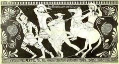 an old black and white drawing of two men on horses with spears in their hands