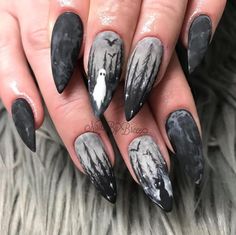 Vampire Nails, Black And White Nail, Black And White Nail Art, Black Halloween Nails, Holloween Nails, Witchy Nails, Gothic Nails, October Nails, White Nail Art