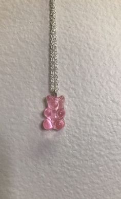 Pink Gummy Bear Necklace Silver Necklaces Gummy Bear, Gummy Bear Accessories, Sweet Silver Handmade Jewelry, Sweet Handmade Silver Jewelry, Cute Pink Resin Necklace, Trendy Pink Sterling Silver Necklaces, Trendy Pink Sterling Silver Necklace, Sweet Silver Necklace Perfect For Gifts, Pink Resin Party Necklaces