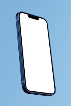 an iphone is shown in the air against a light blue background with copy - space