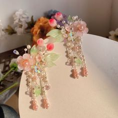 Xiao Taozi 小桃子 Little Peach Floral Pearl Clips – Nüwa Hanfu Pearl Clips, Chinese Jewelry, Graduation Caps, Chinese Hanfu, Flower Accessories, Hair Vine, Resin Flowers, Floral Jewellery, Traditional Jewelry