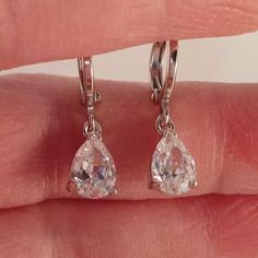 White Crystal Drop Earrings, Silver Diamond Teardrop Earrings, Diamond Silver Earrings, Real Silver Earrings, Crystal Earrings Dangle, Huggie Hoop Earrings Silver, Elegant Earrings Silver, Tear Drop Diamond, Pear Diamond Earrings