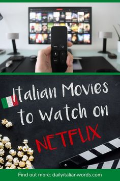 a person holding up a sign that says italian movies to watch on netflix