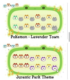 the pokemon - themed park theme is shown in two different colors and font options for each character