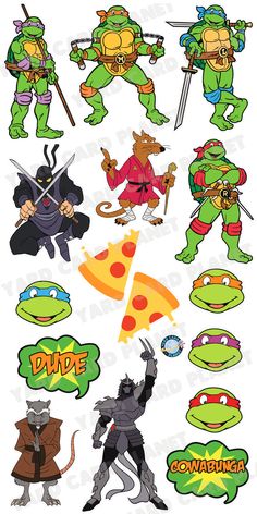 teenage mutant ninjas stickers are shown in various positions and sizes, including the turtles