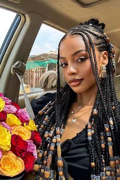 Beaded box braids with a creative touch add both elegance and edge. Incorporating wooden and transparent beads, the style showcases a mix of textures that elevate the classic braiding technique. It's a statement look that pairs well with any outfit.  // Photo Credit: Instagram @braidsgang Black Women Hairstyles Beads, Wooden Beads In Hair, Mexico Hairstyles Black Women, Box Braids Wooden Beads, Hair Jewelry For Braids Black, Wooden Beads On Braids, Braid Inspo Mixed Girl, Shoulder Box Braids, Wooden Beads Braids