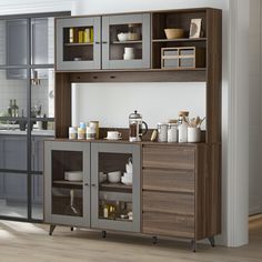 PRICES MAY VARY. Large Storage Space - This ECACAD dark brown kitchen pantry with 4 glass doors will come in 2 packages, the top hutch part contains 2-tier open shelves and 2-tier shelves behind the doors, and 3 hooks for hanging towels or spatula; the bottom cabinet part contains 2-tier shelves and 4 drawers, the cabinet top is perfect for microwave and daily essentials Durable Materials - ECACAD sideboard buffet cabinet with hutch is made of MDF boards, glass doors and metal legs, it has large Freestanding Kitchen Pantry, Kitchen Hutch Cabinet, Cabinet With Glass Doors, Modern Sideboard Buffet, White Storage Cabinets, Pantry Storage Cabinet, Sideboard Storage Cabinet, Kitchen Pantry Storage, Freestanding Kitchen