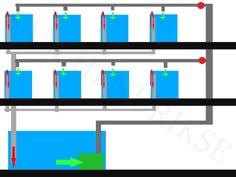 three shelves with blue boxes and arrows pointing to them