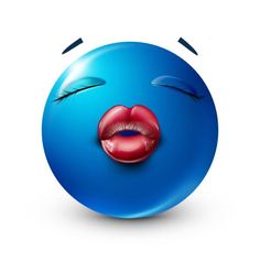 a blue ball with red lips sticking out of it's mouth