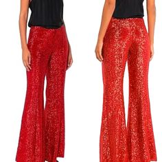 FULLY SEQUINED FABRIC : Shine brighter than ever before and turn heads with bold, sparkly designs with a pair of Studio 54 Fashion Women's Sequined Flare Pants Leggings and shine a light on how good you look! SPANDEX LINING STRETCH : Our Women's Sequin Flare Pants are lined with a comfy, spandex fabric to make the holiday parties comfortable. Outer layer mesh is covered with tiny sequins in orderly vertical stripes. Inside soft stretch lining prevents sequins from rubbing/scratching your legs an Festive Pants For Party Season, High Waist Holiday Party Bottoms, Evening Flare Bottoms With Sequins, Sequin Flare Pants For Evening, Evening Flare Pants With Sequins, Holiday Party Glitter Bottoms, Glamorous Party Leggings With Stretch, Glamorous Stretch Leggings For Party, High Waist Pants For Party And Holiday