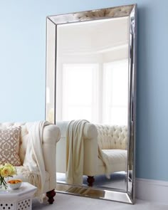 Bedroom Mirror Oversized Floor Mirror, Mirrored Bedroom Furniture, White Couch, Big Mirror, Inspire Me Home Decor, Bedroom Mirror, Mirror Mirror On The Wall, Decor Pillows, Large Mirror