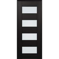 a black and white door with glass paneling on the front side, against a white background