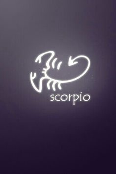 the scorpio logo is lit up in white on a dark background,