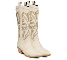 Give your personal style a flash of Western pizzazz by pulling on these iconic cowboy boots dressed up with distinctive stitching and a sturdy block heel. From Saint G. Dresses With Cowboy Boots, Leather Pulls, Dress With Boots, Cowboy Boots, Block Heels, Fashion Shoes, Leather Upper, Cowboy, Personal Style