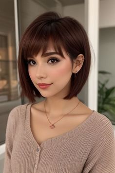 Bob With Thick Bangs, Best Hair Cuts For Fine Hair, Heels Accessories, Lapel Dress, Short French, Classic Bob, Halloween Hair, Knit Style, American Beauty