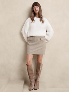 Wool-Blend Herringbone Mini Skirt | Banana Republic Factory Mini Skirt Tights, Wool Mini Skirt, Tights And Boots, Winter Layering, Banana Republic Factory, Fall Shopping, Amazon Fashion, Herringbone, Banana Republic