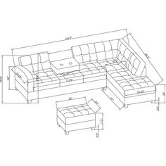 an outline drawing of a sectional sofa and footstool