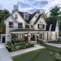 this is an artist's rendering of a house in the country style with stone and shingles