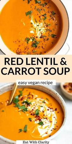 red lentil and carrot soup in a white bowl