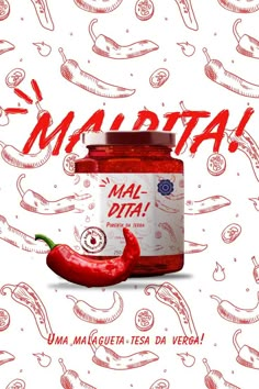 a jar of marbata next to a red chili pepper on a white background