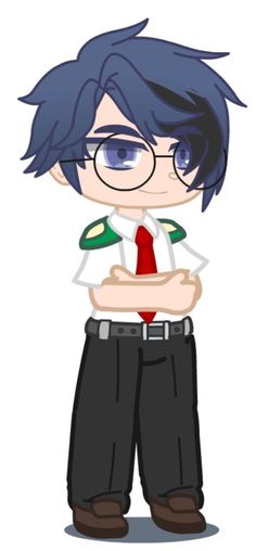 an anime character with glasses and a red tie, standing in front of a white background