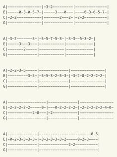 the guitar tabs are arranged in three different ways