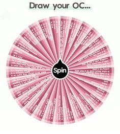 a pink and white poster with the words spin in it's center, on top of