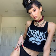 Punk Crop Top, Gothic Tank Tops, Slim Tank Top, Gothic Tops, Harajuku Women, Short Tank Top, Cropped Tops, 90s Grunge, Top Cropped