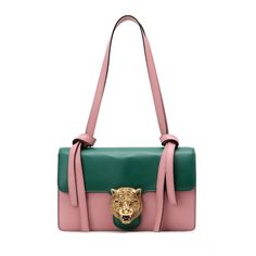 Gucci Animalier Tiger Head Claps Pink Green Calfskin Leather Bag Pink Leather Plain Handbags Gucci Hot Pink Gucci Bag, Gucci Pink Bag With Chain Strap, Elegant Pink Gucci Shoulder Bag, Gucci Bag With Gold-tone Hardware And Top Handle, Pink Gucci Bag With Gold-tone Hardware, Tiger Head, Pink Leather, Pink Bag, Gucci Bag