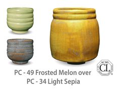 four different colored vases with the words pc - 4 frosted melon over