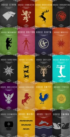 many different types of logos are shown in this graphic style, including the house starks and