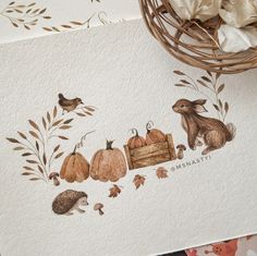 an illustration of some animals and pumpkins