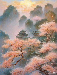 Hanfu Art, Fantasy Tree, Black Ground, Beginner Painting, Ancient Cultures, Fantasy Landscape