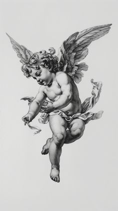 #CherubTattooDesign #PencilDrawingStyle #HighContrast #MinimalistTattoo #TheCandie Angels Back Tattoo, White Background Tattoo, Cherubs Wallpaper, White Art Background, Wings Drawing Tattoo, Realistic Cherub Tattoo, Black And White Back Tattoo, Cupid Cherub, One Pencil Drawing