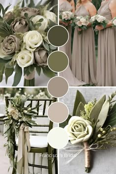 wedding color palettes for the bridesmaid in shades of green, gray and white