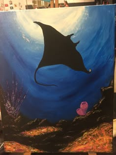 a painting of a manta ray swimming in the ocean