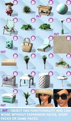 an info sheet with many different types of furniture and accessories on it's sides