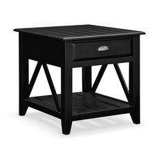 an end table with a drawer on the bottom and one drawer at the top that is open