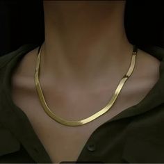 Nwt Never Fade Stainless Steel Gold Plated Chain Necklace Unisex Flat Snake 20” Snake Choker Necklace, Serpentine Necklace, Gold Snake Chain, Herringbone Necklace, Snake Necklace, Steel Necklace, Minimalist Necklace, Chain Choker, Dainty Necklace