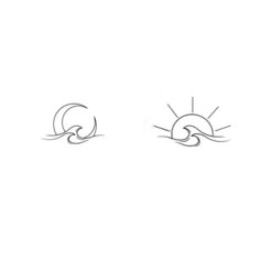 two drawings of sun and waves on a white background