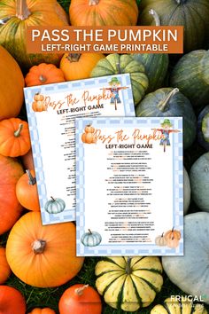 pumpkins and gourds with the text pass the pumpkin left - right game printable