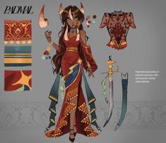 the paper doll is dressed up as a woman with horns, armor and two swords